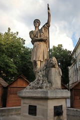 Obraz premium Fountain with a statue of Adonis on the Market Square in Lviv, Ukraine