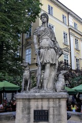 Obraz premium Fountain with a statue of Diana on the Market Square in Lviv, Ukraine