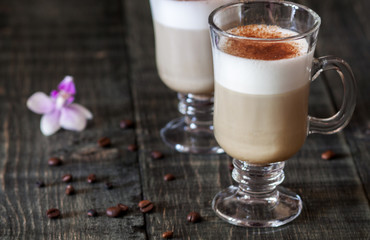coffee latte with coffee beans