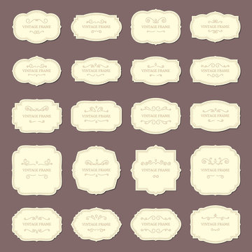 Vintage Frame Labels. Rectangle And Oval Wedding Frames. Antique Label With Border Vector Set