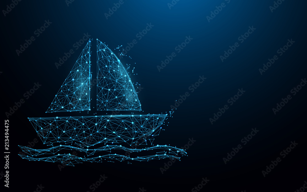 Poster boat icon form lines, triangles and particle style design. illustration vector