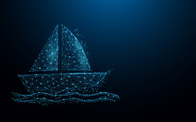 Obraz premium Boat icon form lines, triangles and particle style design. Illustration vector