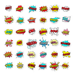 Comic bubbles. Cartoon text balloons. Pow and zap, smash and boom expressions. Speech bubble vector pop art stickers isolated - obrazy, fototapety, plakaty