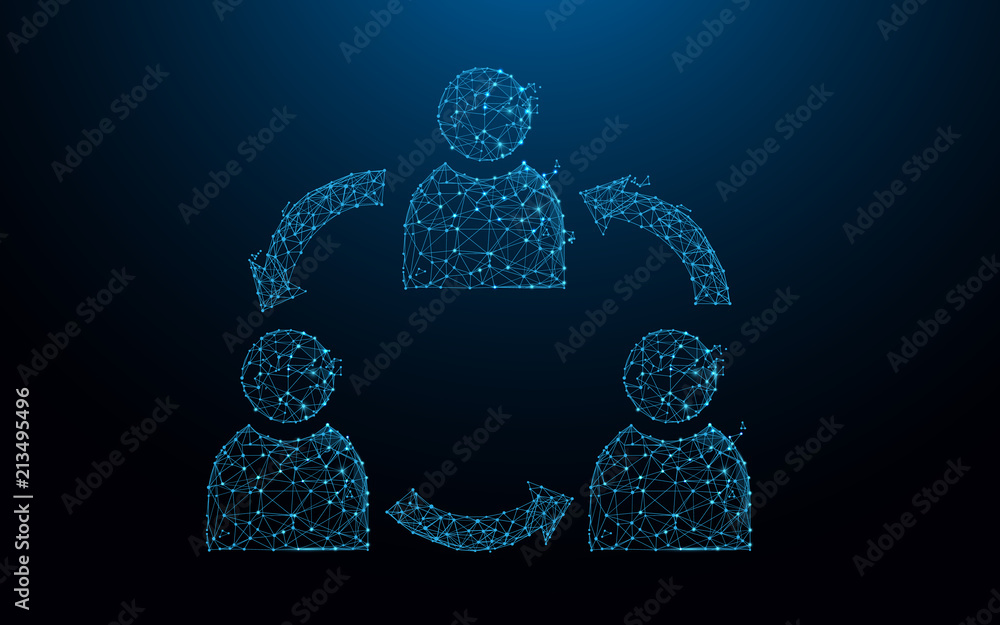 Poster user group icons form lines, triangles and particle style design. illustration vector