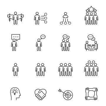Business People Icons Line Vector , Person Work Group Team , Meeting
