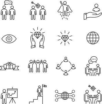 Business People Icons Line Vector , Person Work Group Team , Meeting , Success