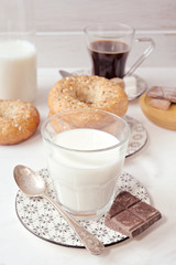 classic rustic breakfast on marble stone