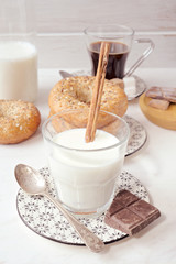 classic rustic breakfast on marble stone