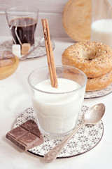 classic rustic breakfast on marble stone