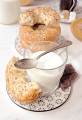 classic rustic breakfast on marble stone