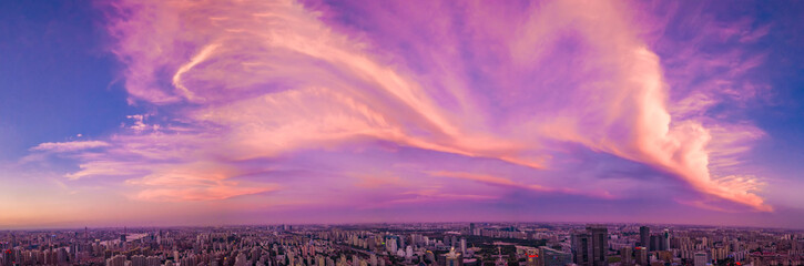 Shanghai city view in the sunset background. 