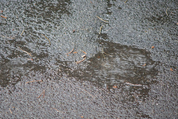 Puddle of water in strong rain afternoon