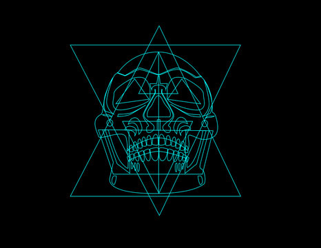 Skull icon geometric neon color vector technology background