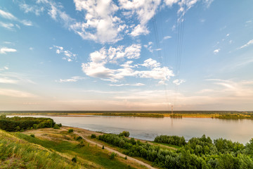 panorama of the river with blue sky and white clouds