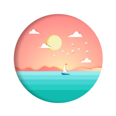 Summer Background with paper art style vector and illustration