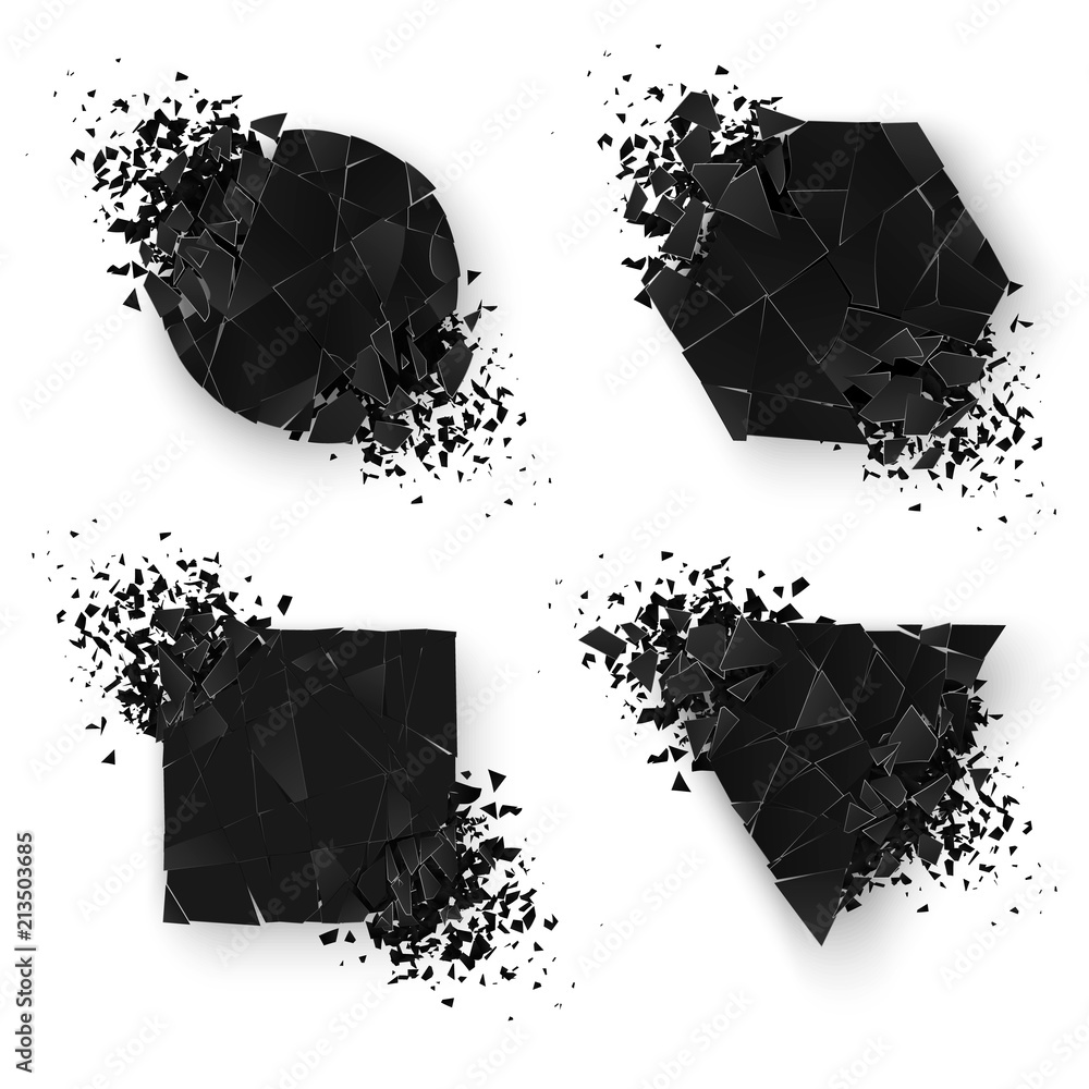 Poster abstract explosion geometric shapes. web banners set. geometry sticker set with space for text. vect