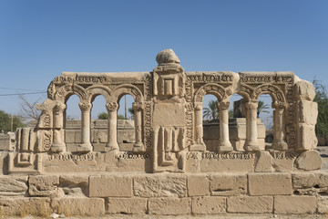 Fototapeta premium Hisham's Palace Stone Decoration in the West Bank city of Jericho. Old city in Palestine, Israel