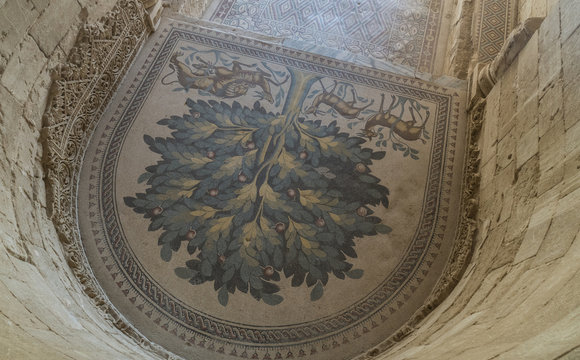 Hisham's Palace Stone Decoration in the West Bank city of Jericho. Old city in Palestine, Israel
