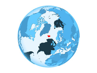 Iceland on blue globe isolated