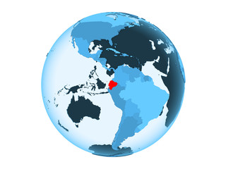 Ecuador on blue globe isolated