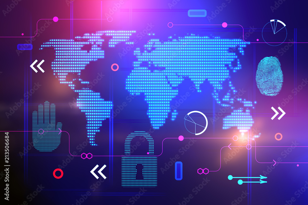 Poster abstract digital technology elements and world map