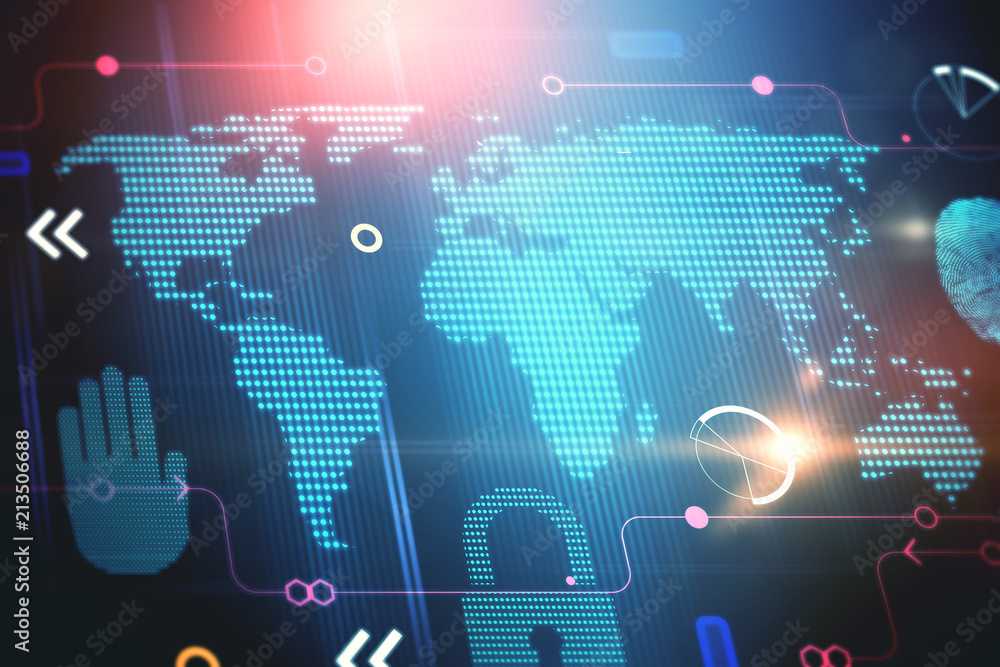 Aufkleber abstract digital technology elements and world map