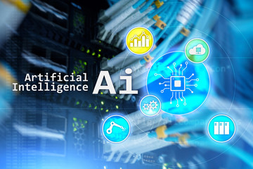 AI, Artificial intelligence, automation and modern information technology concept on virtual screen.