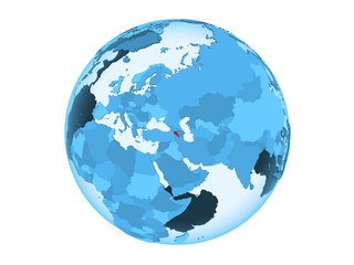 Armenia on blue globe isolated
