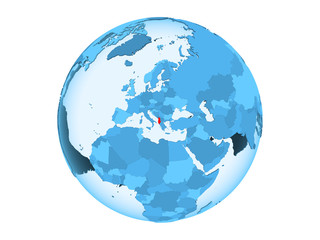 Albania on blue globe isolated