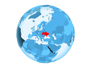Ukraine on blue globe isolated