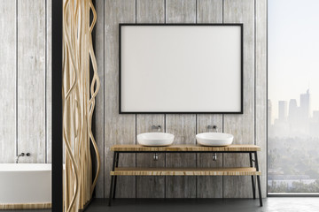 mockup poster instead of mirror in bathroom