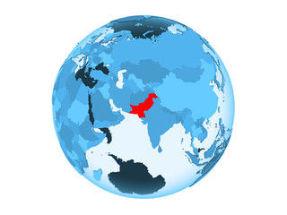 Pakistan on blue globe isolated