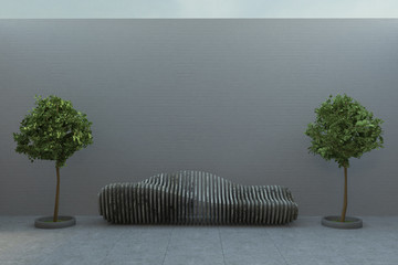 futuristic wooden bench outdoors