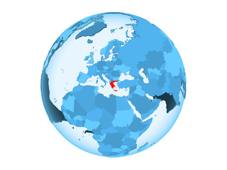 Greece on blue globe isolated
