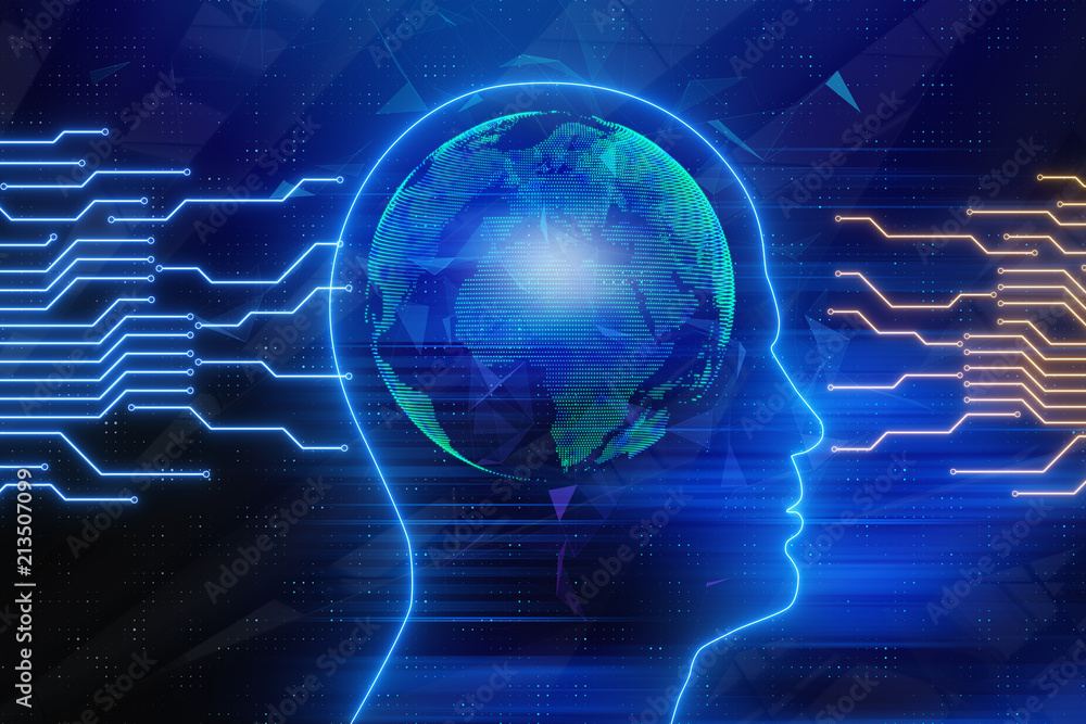 Poster artificial intelligence concept at board circuit background