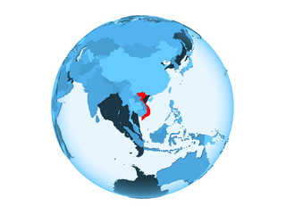 Vietnam on blue globe isolated
