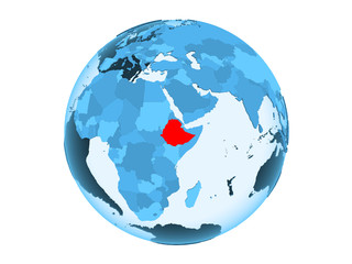 Ethiopia on blue globe isolated