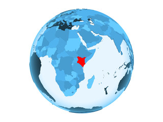 Kenya on blue globe isolated