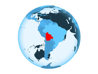 Bolivia on blue globe isolated