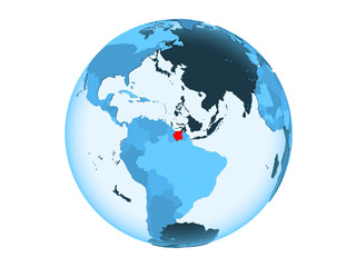 Fototapeta premium Suriname on blue globe isolated