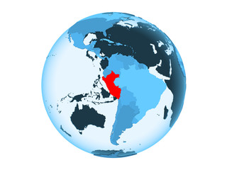Peru on blue globe isolated