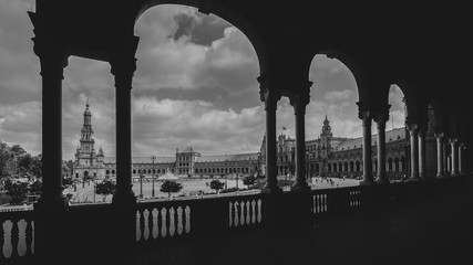 Monochrome Plaza de Espana in Sevilla, Spain