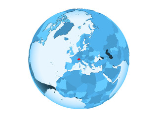 Switzerland on blue globe isolated