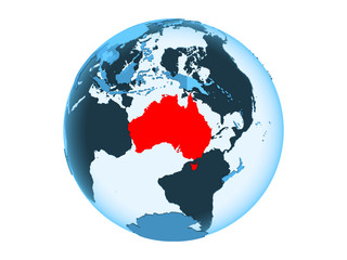 Australia on blue globe isolated