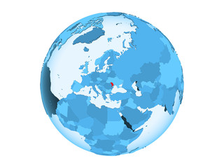 Moldova on blue globe isolated