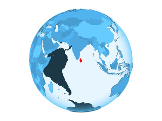 Sri Lanka on blue globe isolated