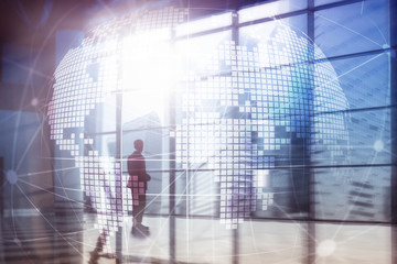 3D Earth hologram on blurred background.Global business and communication concept.