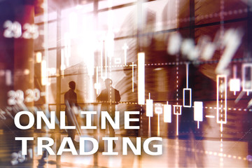 Online trading, FOREX, Investment concept on blurred business center background.