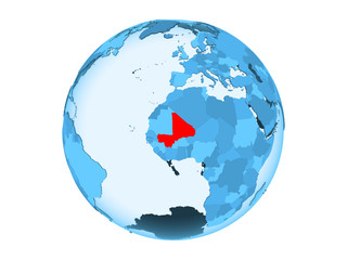 Mali on blue globe isolated