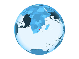 Swaziland on blue globe isolated